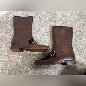 Vintage Men’s Leather Waterproof Size 7 Brown Motorcycle Riding Boots Buckle